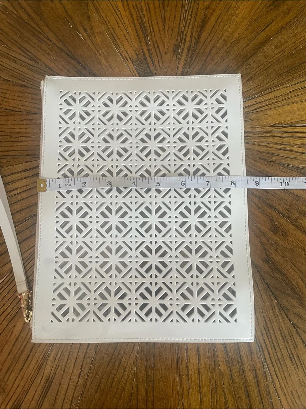 Tory Burch White Laser-Cut Wristlet Clutch